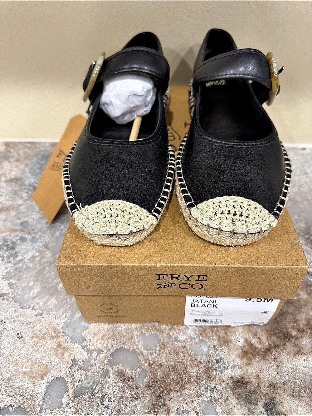 Frye & Co Espadrille Mary Jane Shoes in Black & Cream US 9.5M NWT